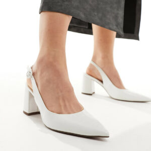 ASOS DESIGN Wide Fit Sutton slingback mid block heeled shoes in white croc