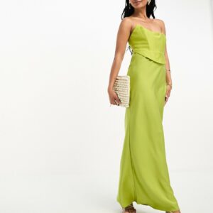 ASOS DESIGN bandeau contrast fabric slip maxi dress with corset detail in olive green