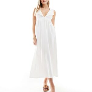 ASOS DESIGN broderie bib midi smock dress in white