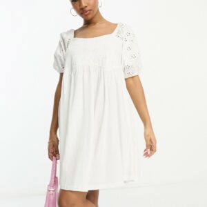 ASOS DESIGN broderie mini smock dress with curve seam in white