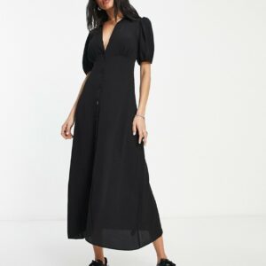 ASOS DESIGN button front midi shirt tea dress in black