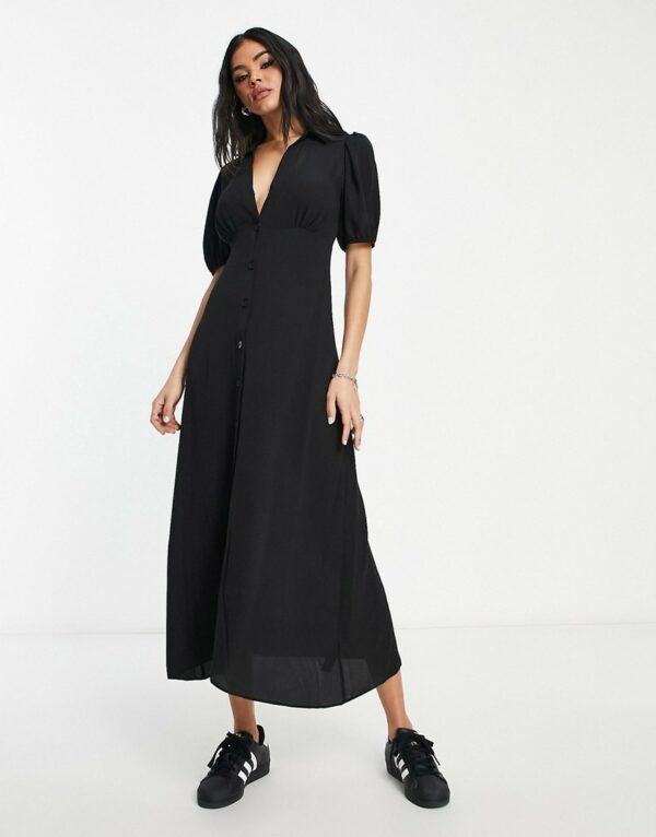 ASOS DESIGN button front midi shirt tea dress in black