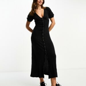 ASOS DESIGN button front midi tiered tea dress in black