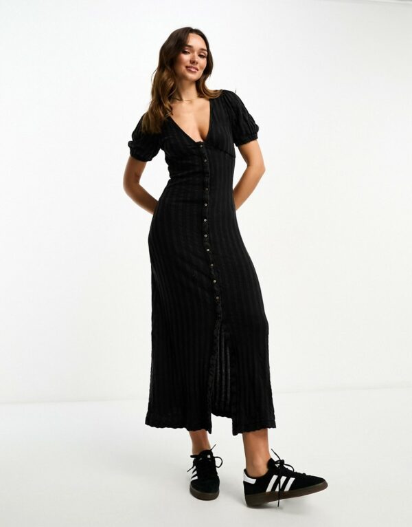 ASOS DESIGN button front midi tiered tea dress in black