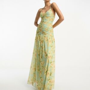 ASOS DESIGN cami ruched pleated maxi dress in floral print-Multi