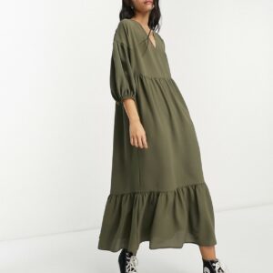 ASOS DESIGN chuck on smock midi dress in khaki-Green