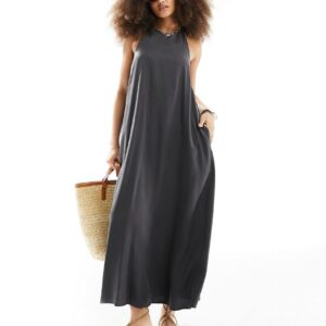 ASOS DESIGN clean halter maxi sundress in charcoal-Grey