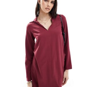 ASOS DESIGN collared mini shift dress in burgundy