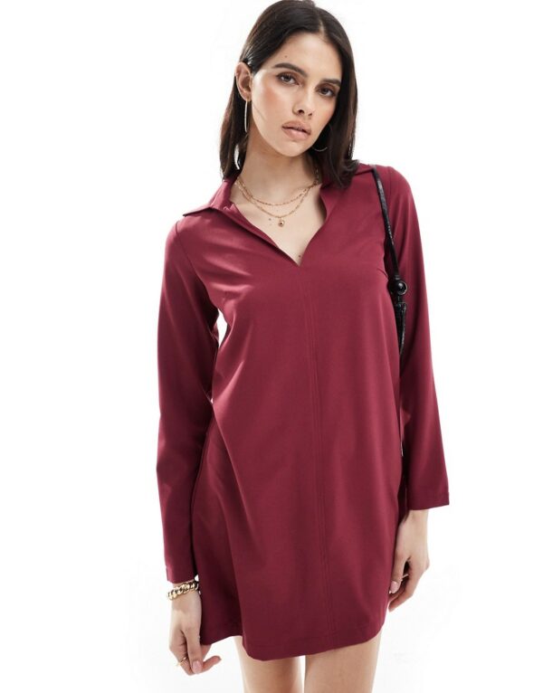 ASOS DESIGN collared mini shift dress in burgundy