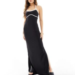 ASOS DESIGN contrast halter maxi dress in black