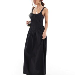 ASOS DESIGN corset bodice midi sundress with lace trims in black