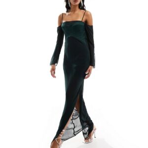 ASOS DESIGN corset drape back maxi dress in deep green