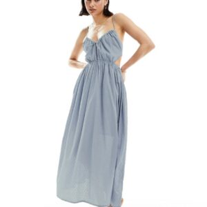 ASOS DESIGN cotton dobby midi sundress with cut out in icy blue