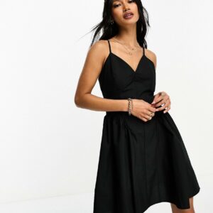 ASOS DESIGN cotton drop waist mini skater dress in black