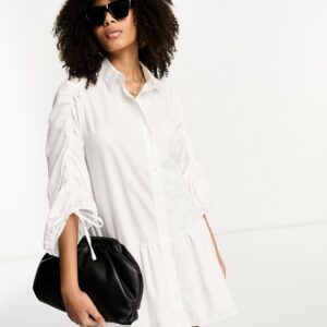 ASOS DESIGN cotton mini smock shirt dress with pephem in white