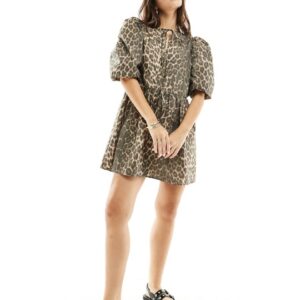 ASOS DESIGN cotton poplin smock dress in animal print-Multi