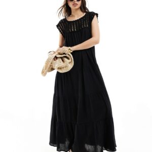 ASOS DESIGN crochet swing tiered maxi dress in black