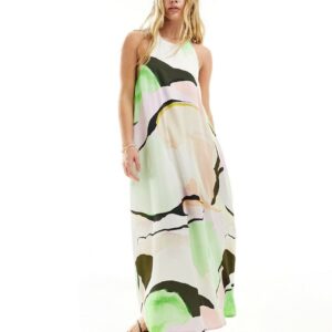 ASOS DESIGN cupro clean halter maxi sundress in bright abstract print-Multi