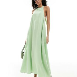 ASOS DESIGN cupro clean halter maxi sundress in lime green