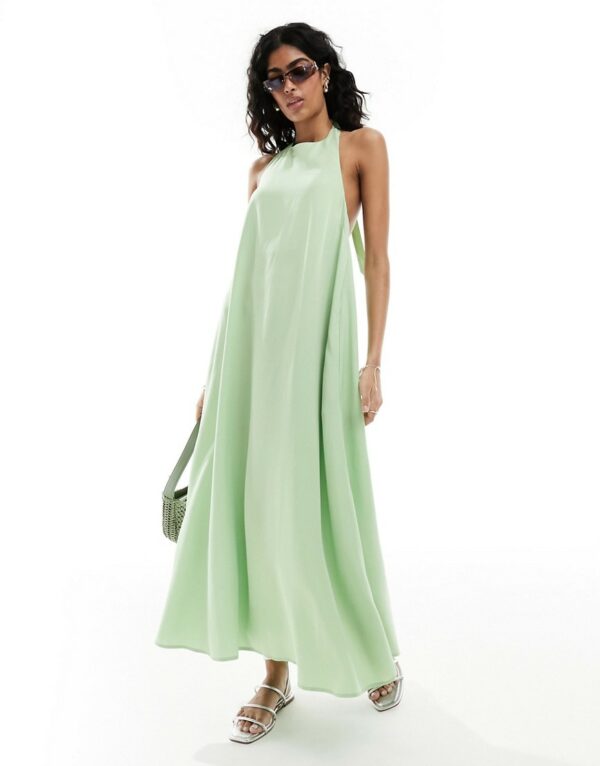 ASOS DESIGN cupro clean halter maxi sundress in lime green