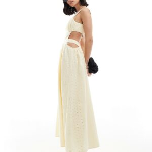 ASOS DESIGN cutwork maxi sundress in all over broderie with ruched bust in honeydew yellow