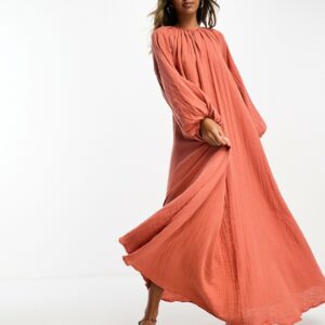 ASOS DESIGN double cloth trapeze maxi dress in rust-Yellow