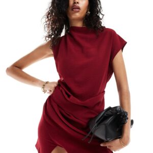 ASOS DESIGN drape waist mini dress with wrap skirt in wine-Pink