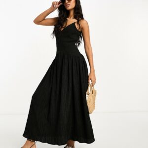 ASOS DESIGN full skirt midi crinkle sundress in black