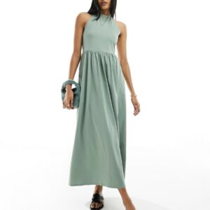 ASOS DESIGN halter low back midi sundress in light green-Multi