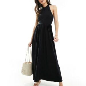 ASOS DESIGN halter neck low back maxi sundress in black