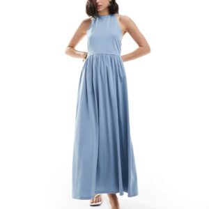 ASOS DESIGN halter neck low back maxi sundress in faded blue