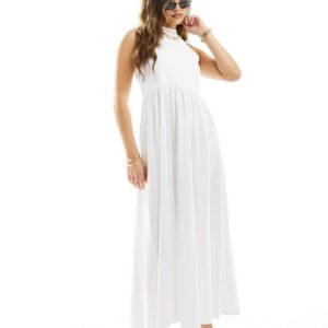 ASOS DESIGN halter neck low back maxi sundress in white