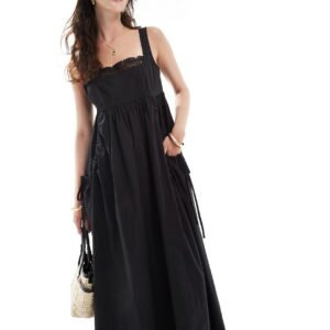 ASOS DESIGN lace trim bust midi sundress in black