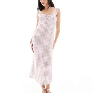 ASOS DESIGN mesh midi tea dress in pink gingham-Multi