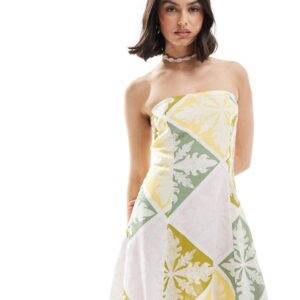 ASOS DESIGN mini linen bandeau sundress in tile print-Multi