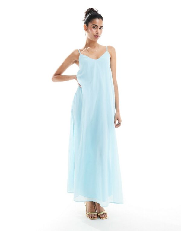 ASOS DESIGN open back cami trapeze maxi dress in pastel blue