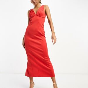 ASOS DESIGN pleated bust bodycon midi dress in red