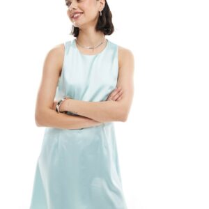 ASOS DESIGN satin shift mini dress with tab sides in icy blue