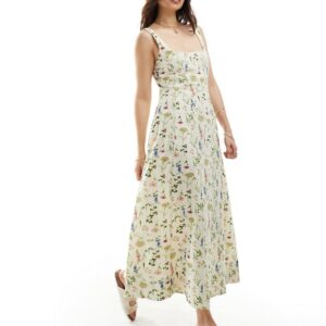 ASOS DESIGN seamed maxi tennis sundress in cream botanical floral print-Multi