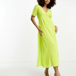 ASOS DESIGN sheer chiffon button midi tea dress with godet side detail in acid green