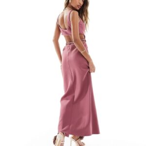 ASOS DESIGN square neck bodycon maxi dress with back strap detail in rose-Pink