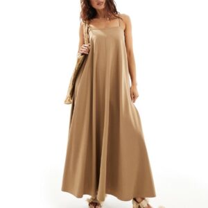 ASOS DESIGN trapeze midi cami dress in camel-Multi