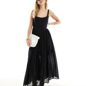 ASOS DESIGN voile picnic midi sundress in black