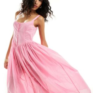 ASOS DESIGN voile picnic midi sundress in bubblegum pink