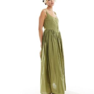 ASOS DESIGN voile picnic midi sundress in green-Neutral