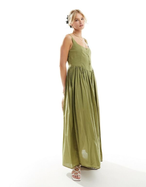 ASOS DESIGN voile picnic midi sundress in green-Neutral