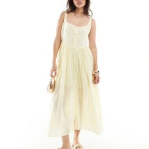 ASOS DESIGN voile picnic midi sundress in lemon-Yellow