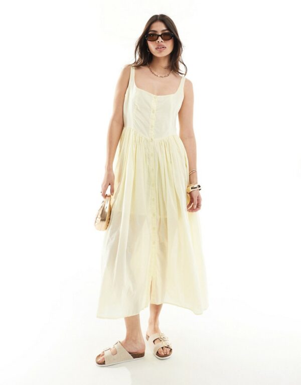 ASOS DESIGN voile picnic midi sundress in lemon-Yellow