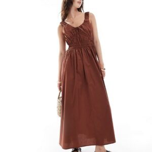 ASOS DESIGN wide strap channel waist midi sundress in chocolate-Brown