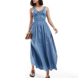 ASOS DESIGN wide strap channel waist midi sundress in mid blue